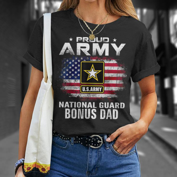 Proud Army National Guard Bonus Dad With American Flag T-Shirt Gifts for Her