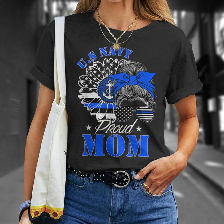 Proud Coast Guard Mom Us Navy Mother Messy Bun HairUnisex T-Shirt Gifts for Her