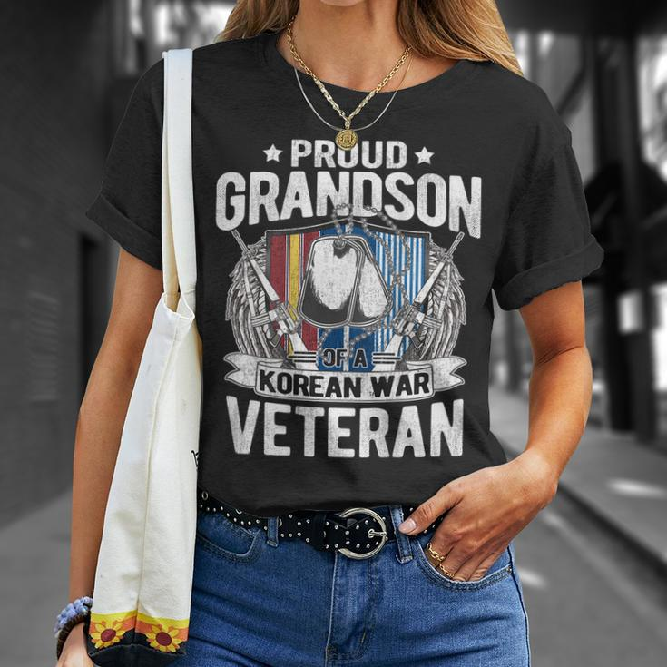 Proud Grandson Of Korean War Veteran Dog Tag Military Family T-shirt Gifts for Her