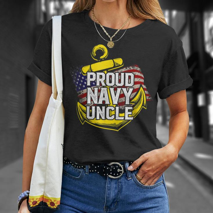 Proud Navy Uncle American Flag Anchor Gold Gift Gift For Mens Unisex T-Shirt Gifts for Her