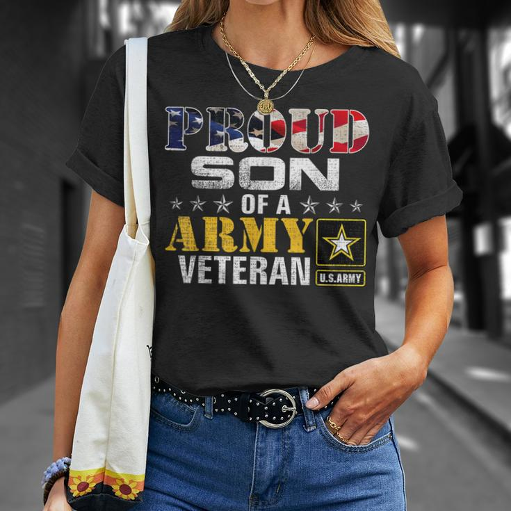 Proud Son Of A Army Veteran American Flag Military T-Shirt Gifts for Her