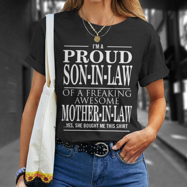 Proud Son In Law Of A Freaking Awesome Mother In Law V2 Unisex T-Shirt Gifts for Her