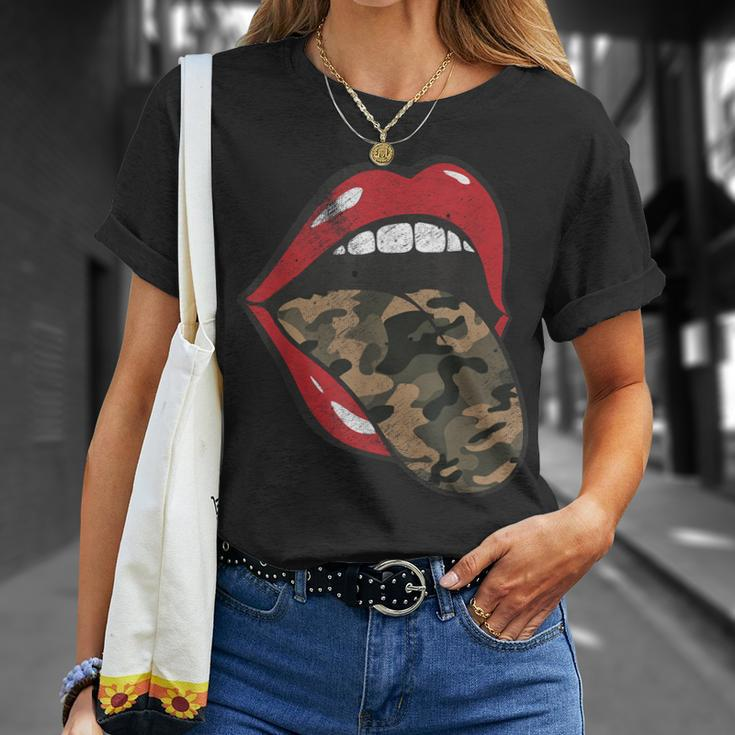 Red Lips Camo Tongue Camouflage Military Trendy Grunge Funny Unisex T-Shirt Gifts for Her