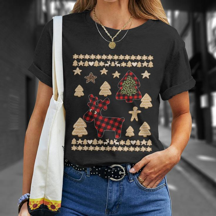Red Plaid Reindeer Gingerbread Cookies Funny Ugly Christmas Meaningful Gift Unisex T-Shirt Gifts for Her
