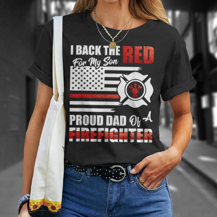 I Back The Red For My Son Proud Dad Of A Firefighter Fathers T-Shirt Gifts for Her