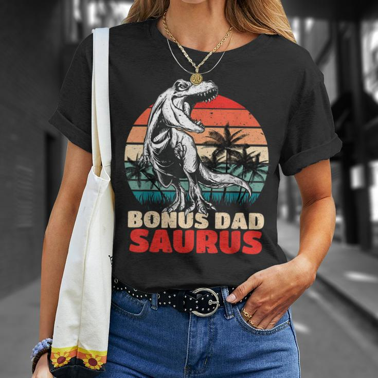 Retro Bonus Dadsaurus Rex Funny Bonus Dad Saurus Dinosaur Unisex T-Shirt Gifts for Her