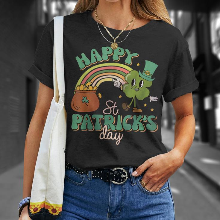 Retro Groovy Happy St Patricks Day Go Lucky Charm Shamrock Unisex T-Shirt Gifts for Her