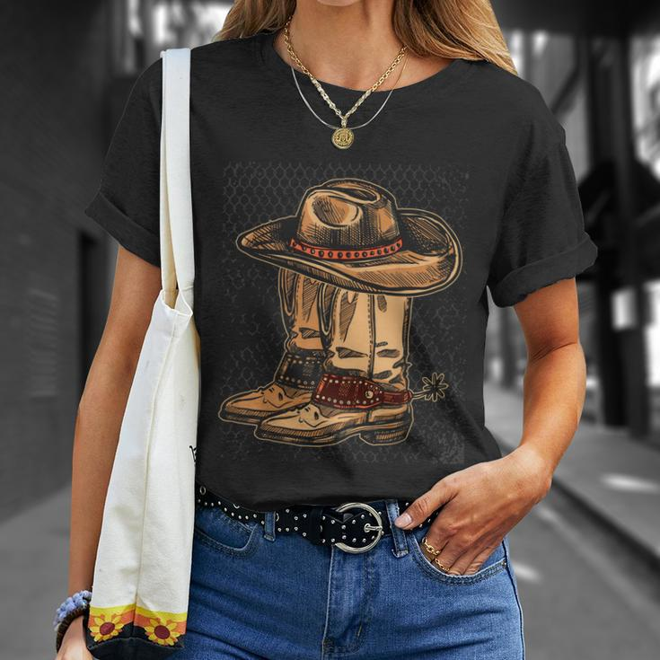 Rodeo Bull Riding Hat Line Dance Boots Cowboy V2 Unisex T-Shirt Gifts for Her