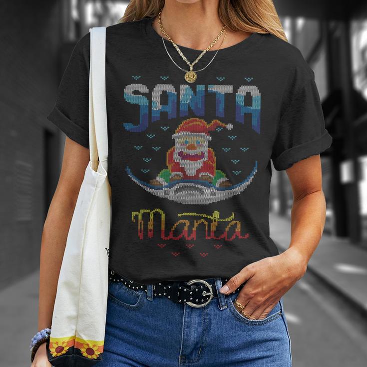 Santa Manta Claus Angeln Fischangler Hässlicher Weihnachts T-Shirt Geschenke für Sie