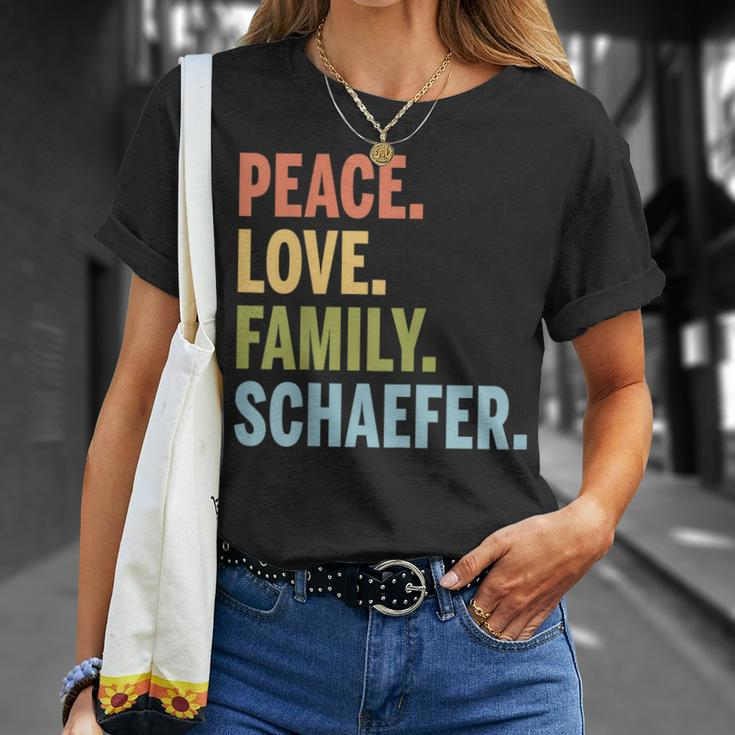 Schaefer Last Name Peace Love Family Matching Unisex T-Shirt Gifts for Her