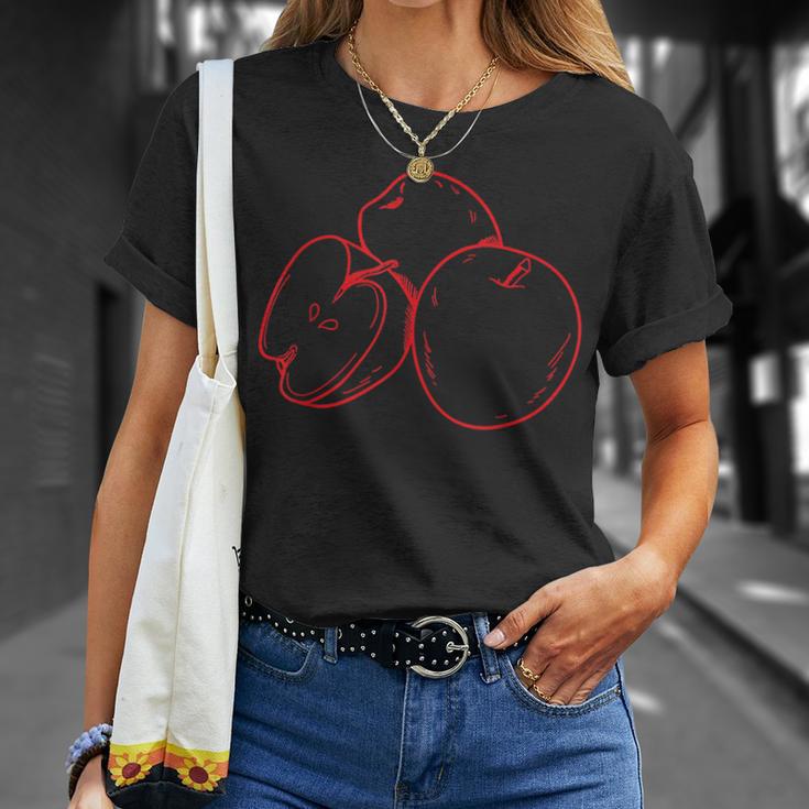 Schwarzes T-Shirt mit Rotem Apfel-Design, Kreatives Obst Motiv Tee Geschenke für Sie