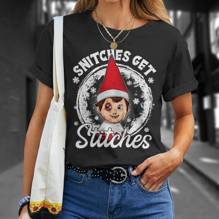 Snitches Get Stitches The Elf Xmas Funny Christmas Unisex T-Shirt Gifts for Her