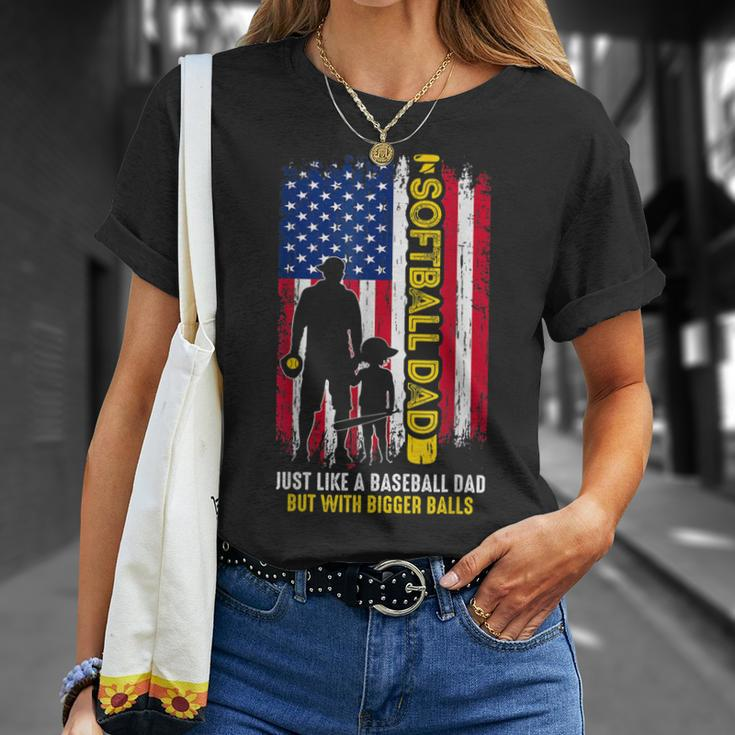 Softball Dad Like A Baseball Dad Usa Flag Fathers Day Unisex T-Shirt Gifts for Her