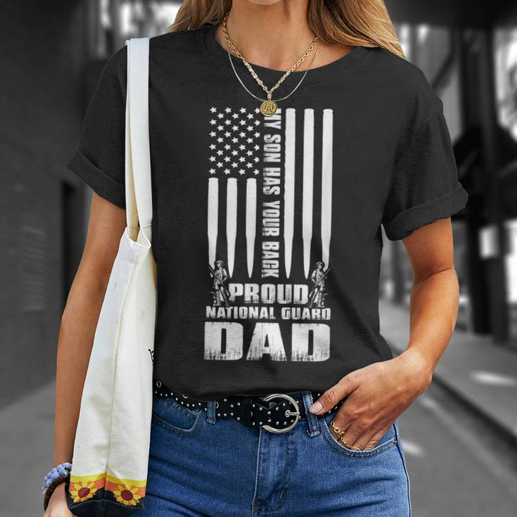 Mens My Son Has Your Back Proud National Guard Dad Army Dad T-Shirt Gifts for Her