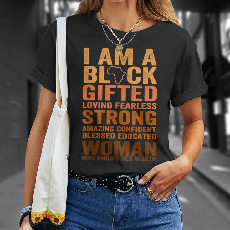 I Am Strong Black Woman Blessed Educated Black History Month T-Shirt Gifts for Her