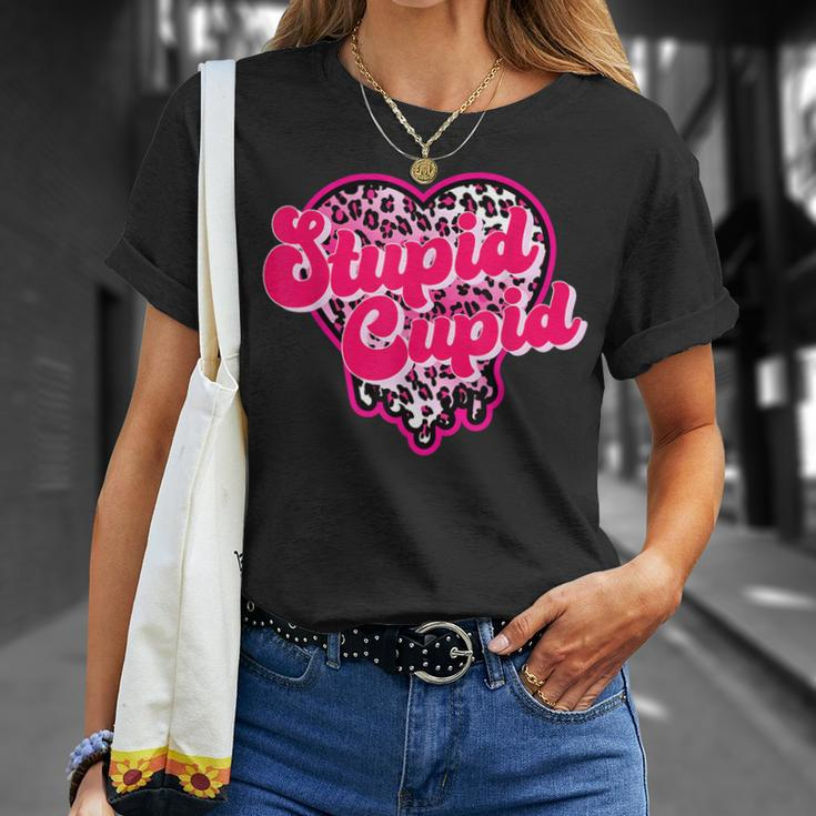 Stupid Cupid Anti Valentine Groovy Valentine Checker Heart T-Shirt Gifts for Her