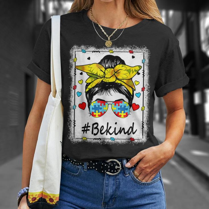 Sunflower Be Kind Girls - Autism Awareness Messy Bun Unisex T-Shirt Gifts for Her