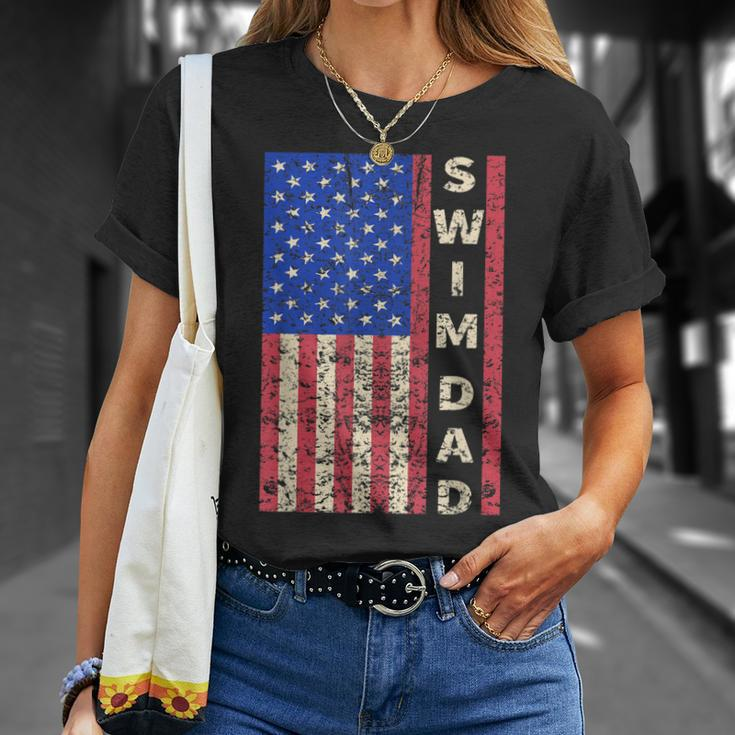 Mens Swim Dad American Flag Swimmer Fathers Day T-Shirt Gifts for Her