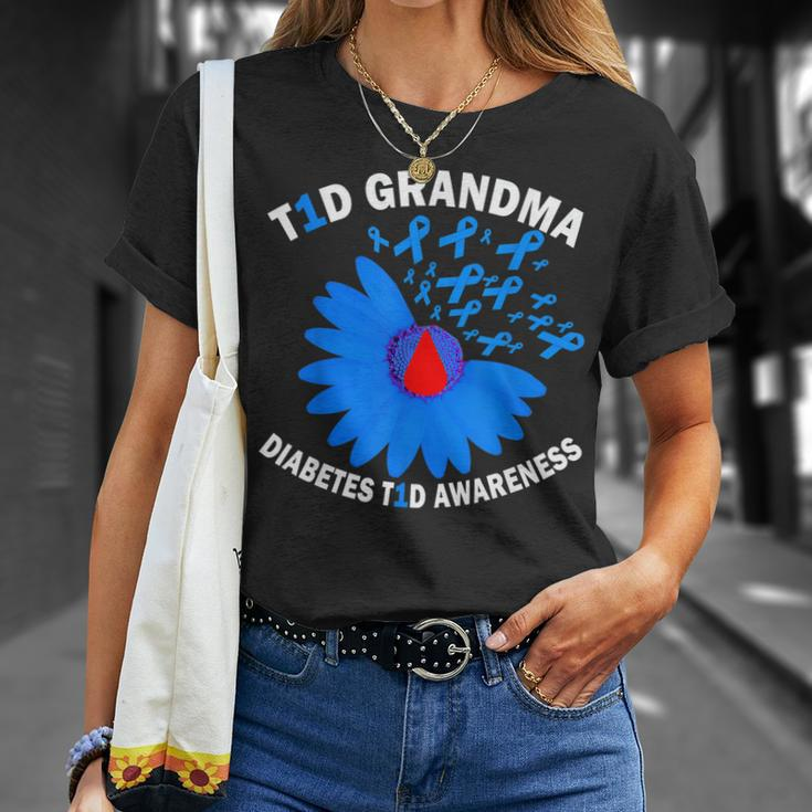 T1d Grandma Diabetes Awareness Type 1 Cure Blue Ribbon Gift Unisex T-Shirt Gifts for Her