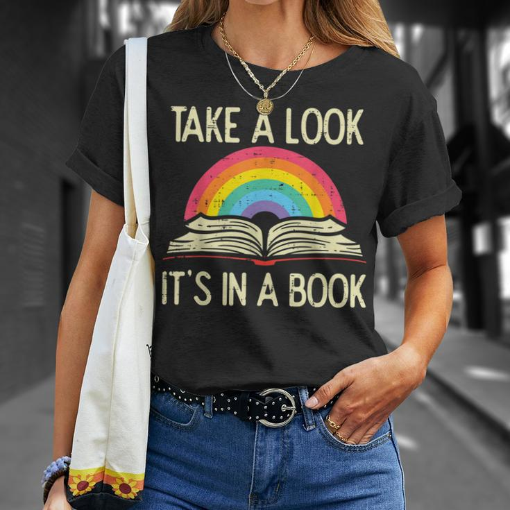 Take A Look Its In A Book Vintage Reading Bookworm Librarian Unisex T-Shirt Gifts for Her