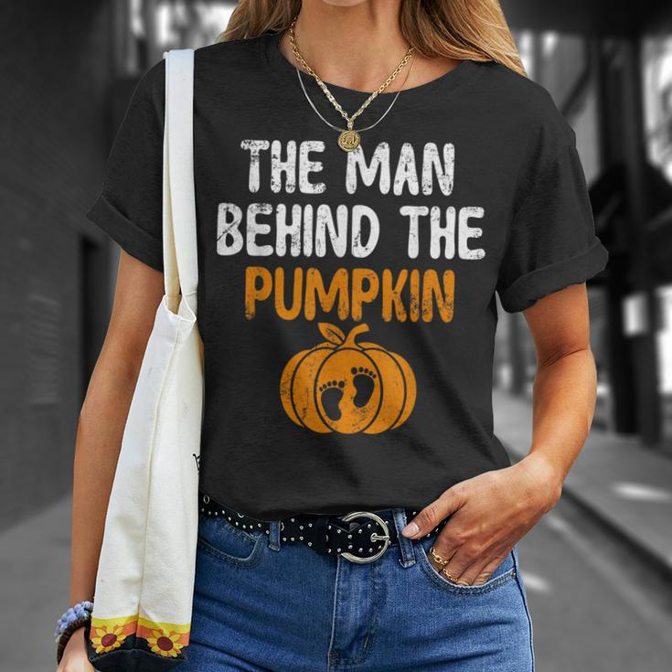 The Man Behind The Pumpkin Pregnancy Halloween New Dad Unisex T-Shirt Gifts for Her