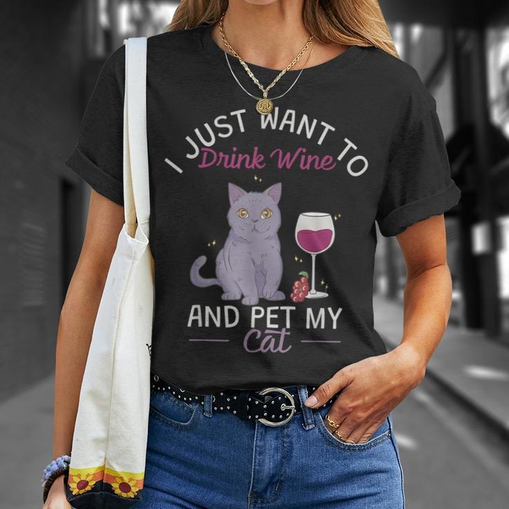 Trinke Wein Und Streichle Meine Katze T-Shirt Geschenke für Sie