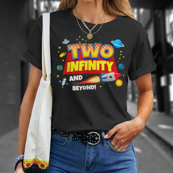 Two Infinity And Beyond 2Nd Birthday Decorations Party Boys Unisex T-Shirt Gifts for Her