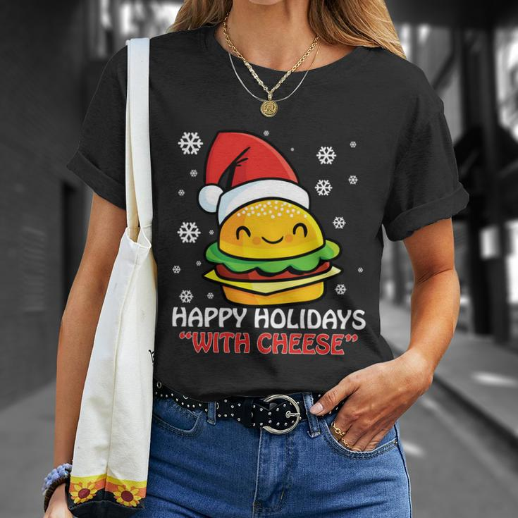 Ugly Christmas Sweater Burger Happy Holidays With Cheese V16 Unisex T-Shirt Gifts for Her