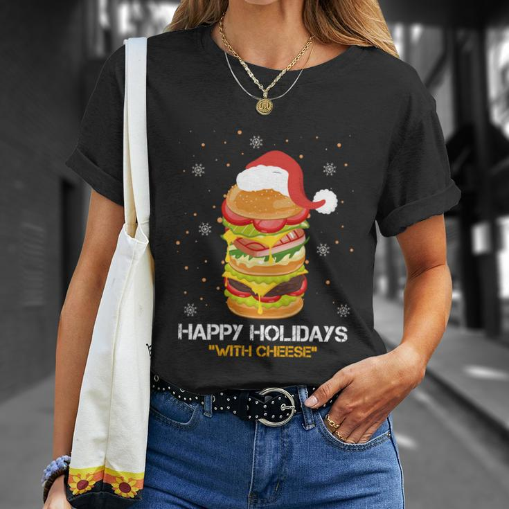 Ugly Christmas Sweater Burger Happy Holidays With Cheese V6 Unisex T-Shirt Gifts for Her