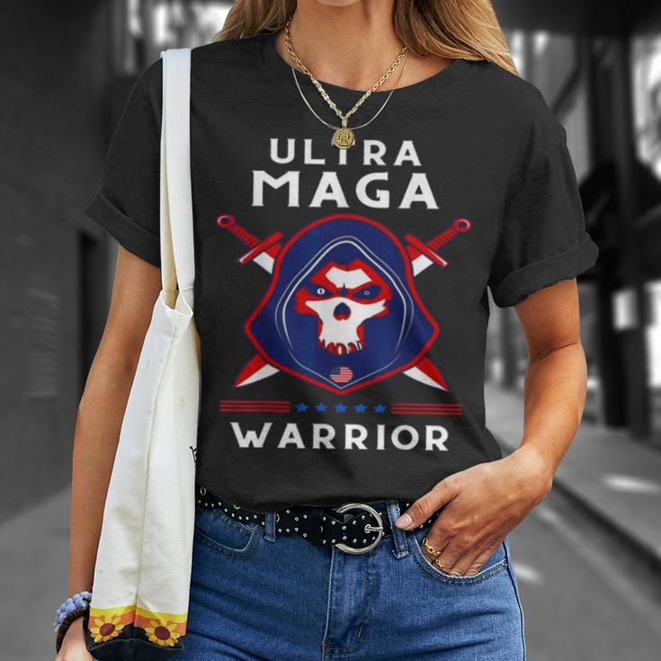 Ultra Maga Warrior Dad Anti Biden Us Flag Pro Trump Unisex T-Shirt Gifts for Her