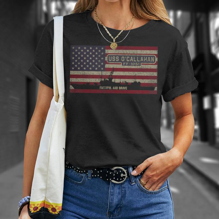 Uss Ocallahan Ff-1051 Ship American Flag T-Shirt Gifts for Her