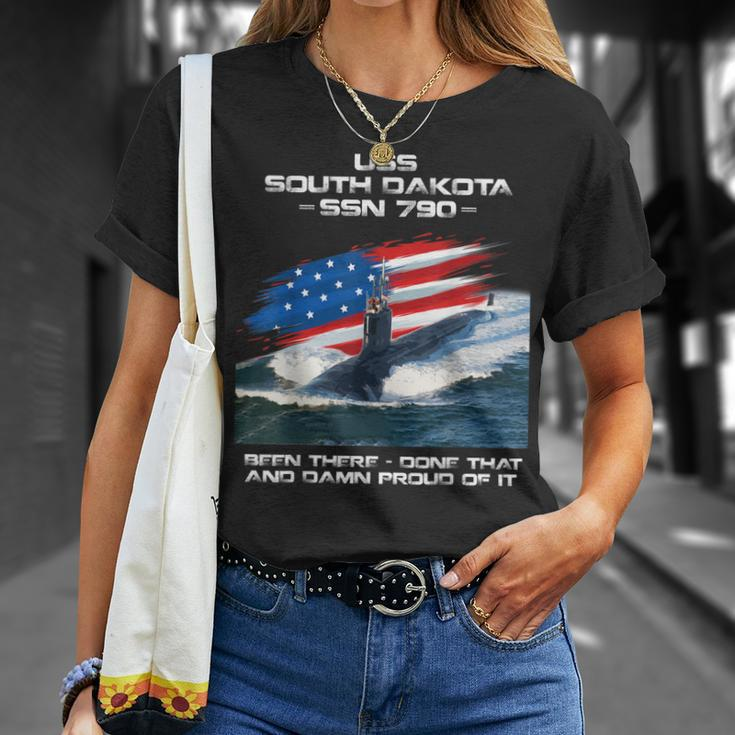 Uss South Dakota Ssn-790 American Flag Submarine Veteran T-Shirt Gifts for Her