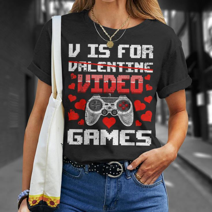 V Is For Video Games Gamer Valentines Day Gaming Boys T-shirt Gifts for Her
