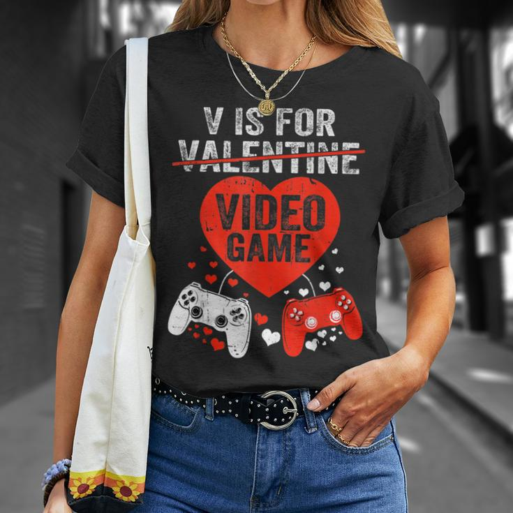 V Is For Video Games Valentines Day Love Gamer Boy Men T-Shirt Gifts for Her