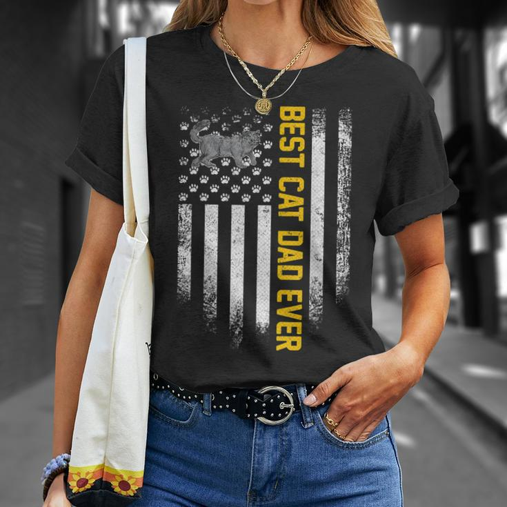 Vintage American Flag Best British Shorthair Cat Dad Ever Unisex T-Shirt Gifts for Her