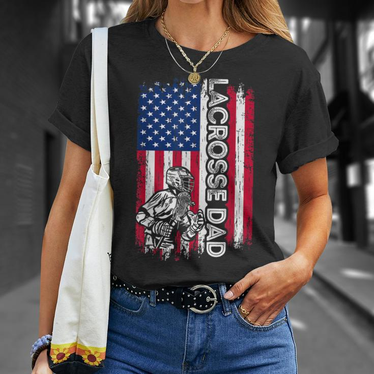 Vintage American Flag Lacrosse Dad Daddy Men T-Shirt Gifts for Her