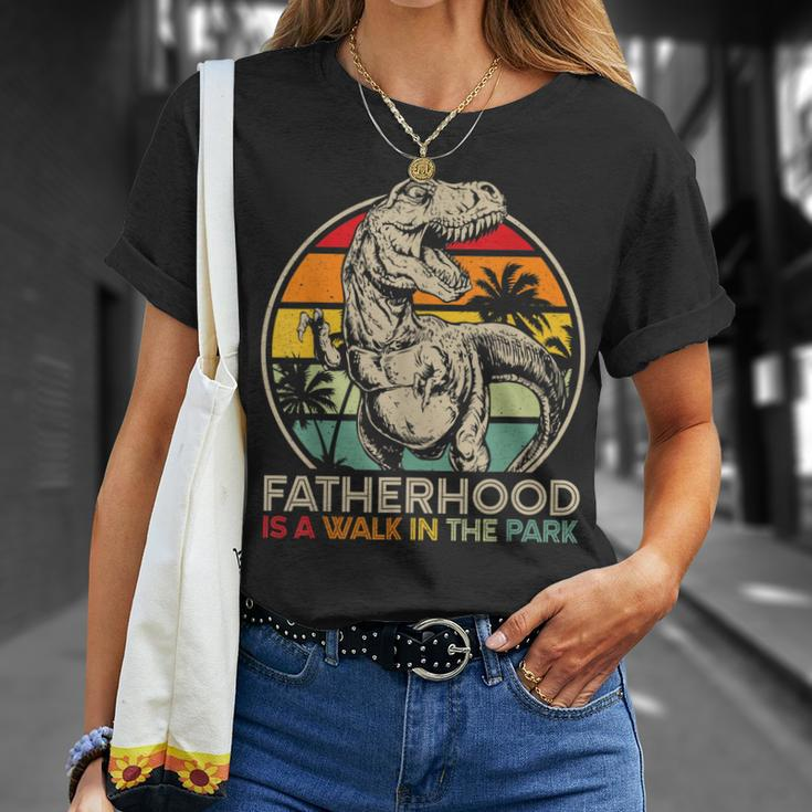 Mens Vintage Fatherhood Is A Walk In The Park DadRex Dinosaur T-Shirt Gifts for Her