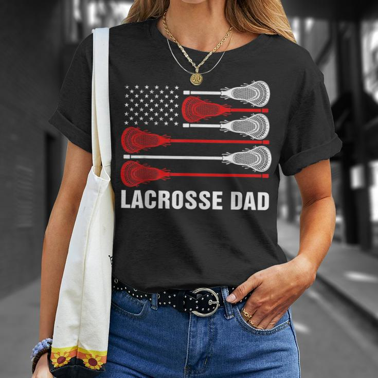 Vintage Lacrosse Dad Lax Dad Usa Flag Patriotic T-Shirt Gifts for Her