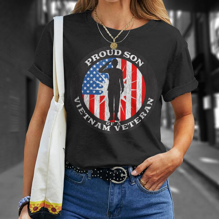 Vintage Patriotic Us Flag Proud Son Veteran Vietnam T-Shirt Gifts for Her