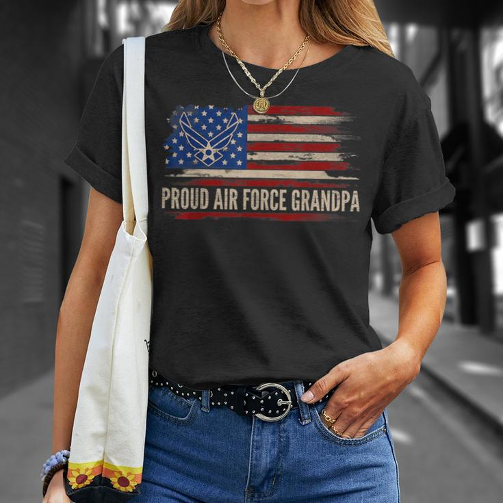 Vintage Proud Air Force Grandpa American Flag Veteran T-Shirt Gifts for Her