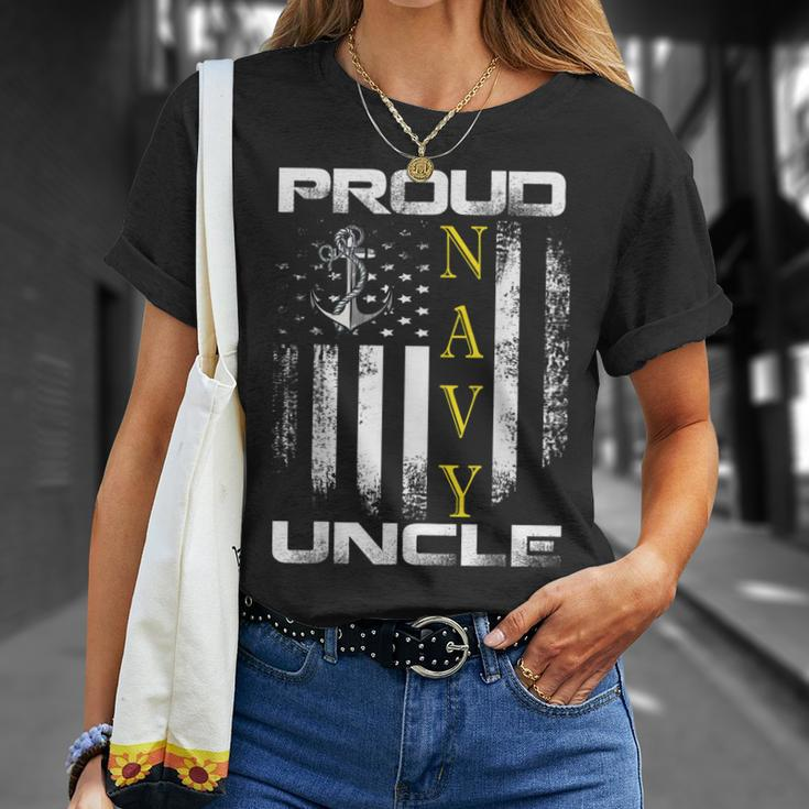 Vintage Proud Navy Uncle With American Flag Gift Unisex T-Shirt Gifts for Her