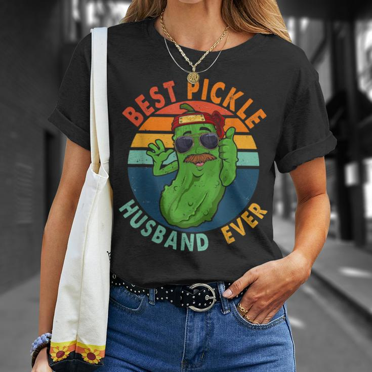 Vintage Retro Best Pickle Husband Ever Funny Pickle Mustache Unisex T-Shirt Gifts for Her