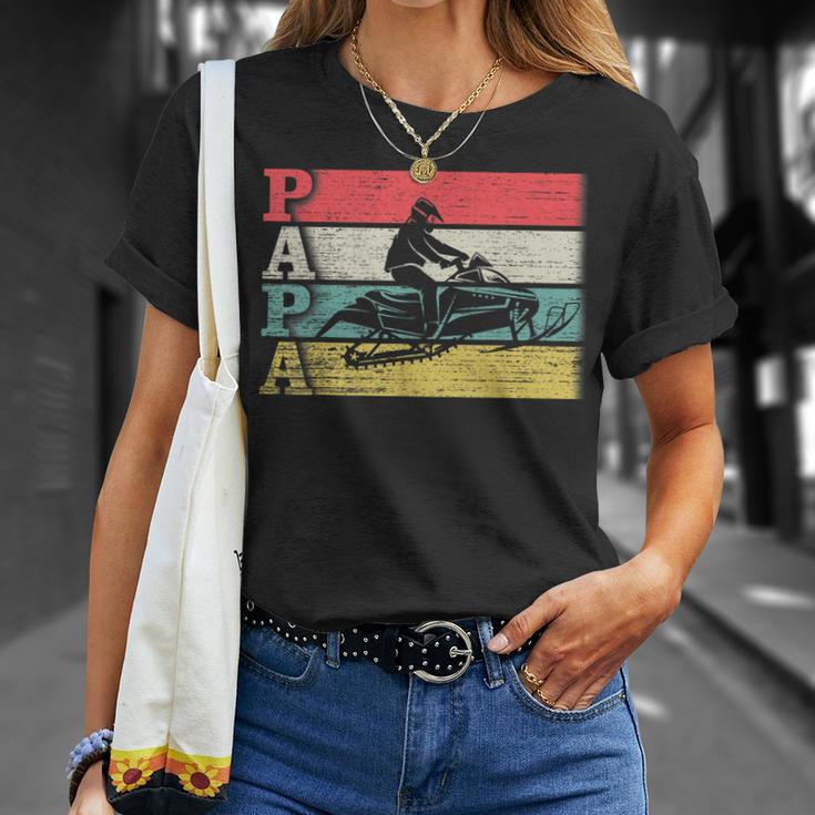 Vintage Retro Snowmobile Papa Snowmobiling Silhouette T-Shirt Gifts for Her