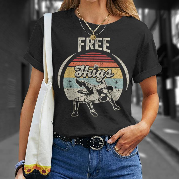 Vintage Retro Wrestling Funny Free Hugs Wrestling Unisex T-Shirt Gifts for Her