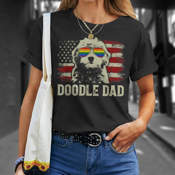 Vintage Usa American Flag Doodle Dad Lgbt Gay Pride T-Shirt Gifts for Her