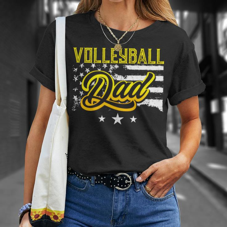 Volleyball Dad American Flag Unisex T-Shirt Gifts for Her