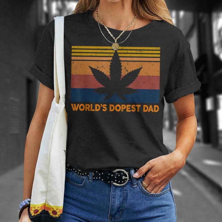 Mens Worlds Dopest Dad Weed Cannabis 420 Vintage T-shirt Gifts for Her