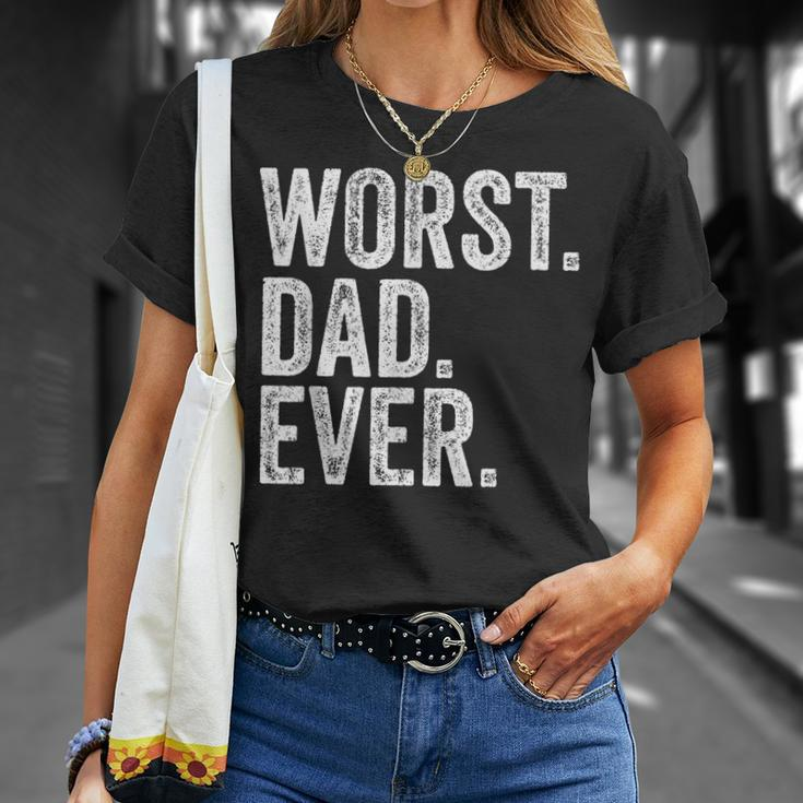 Worst Dad Ever Fathers Day Distressed Vintage T-Shirt Gifts for Her