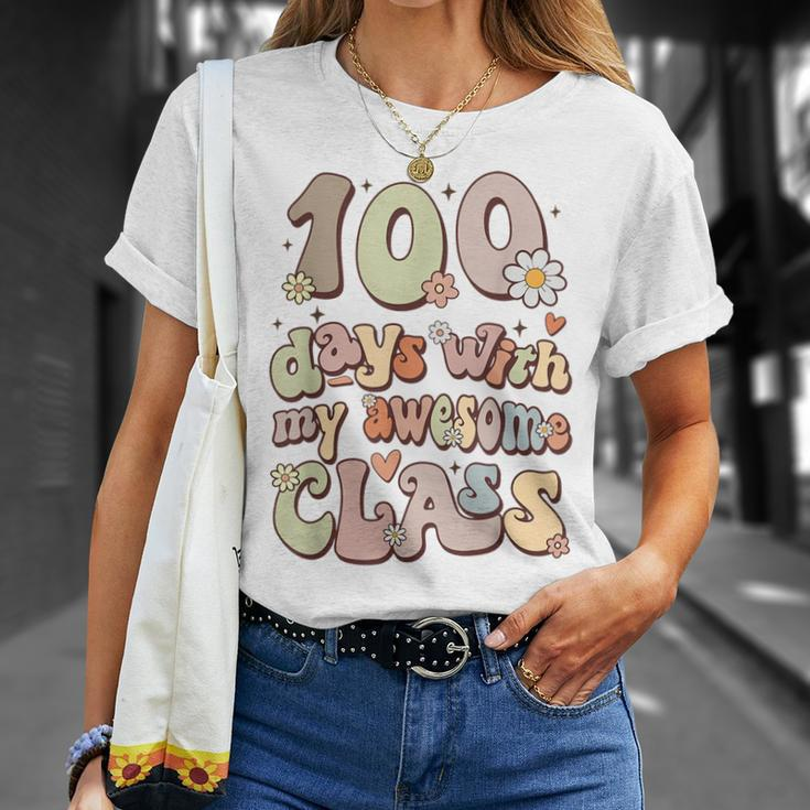 100 Days With My Awesome Class Retro Teacher Women Girls T-Shirt Gifts for Her