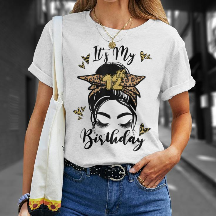 12Th Birthday Decorations Girl Messy Bun 12 Years Old Bday Unisex T-Shirt Gifts for Her